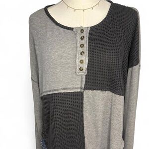 POL Charcoal Waffle Knit Top